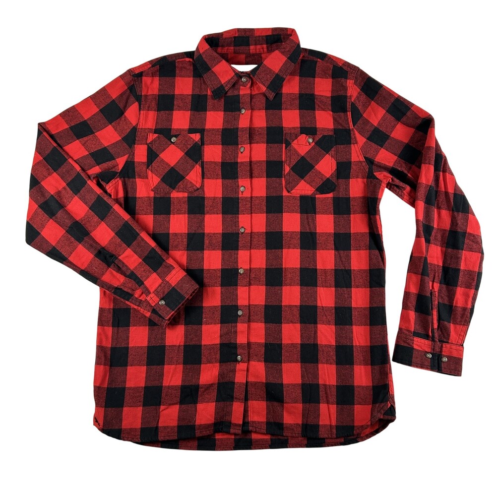 Outdoor Casuals Button Up Shirt Womens XL Red Black Buffalo Plaid Flannel Top